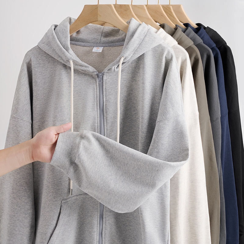 600g męska kurtka kardigan American Heavyweight Silver Fox Fleece, jesień-zima, pogrubiona i podszyta, jednolity kolor,_voghion.com