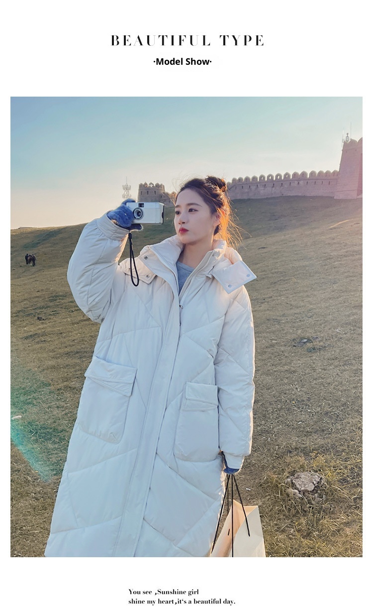 ChicShe Winter 2024 Neue Mode Lockere Plus Size Kapuzen-Daunenjacke aus Baumwolle für Damen, mittellang, knielang, dick gefüttert_voghion.com