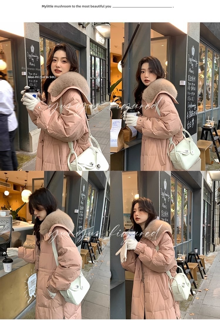 ChicShe White Duck Fox Fur Down Jacket For Women, Mid-Length, 2025 Autumn Winter New Style, Petite Design, Niche Slimming Trendy_voghion.com