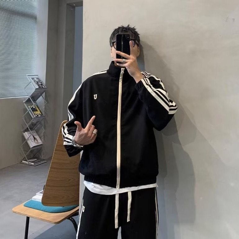 001 2024 Giacca casual invernale da uomo, stile coreano, alla moda, con colletto alla coreana, stile due pezzi, stile sportivo per studenti_voghion.com