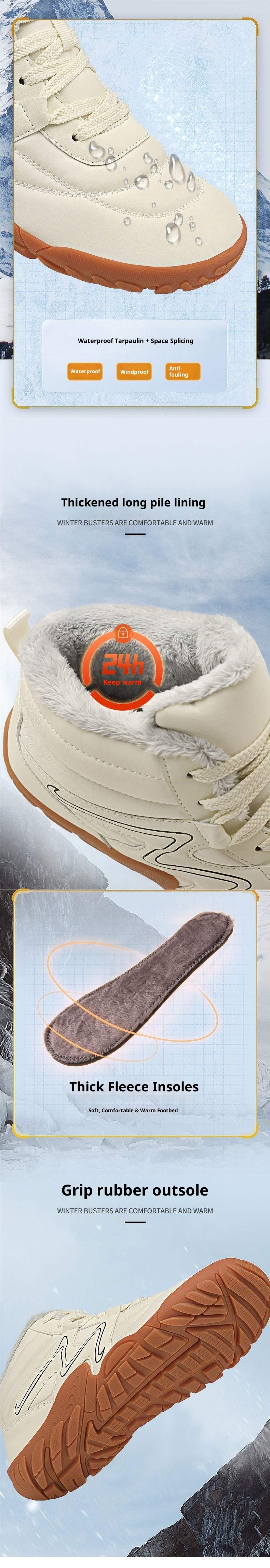 ShoeGlobe Men's Martin Boots High Top Autumn Winter New Waterproof Outdoor Work Non-Slip Hiking Couple Style Fleece-Lined Cotton_voghion.com