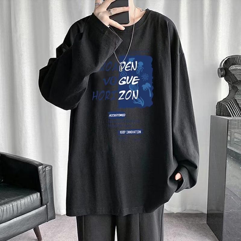 boy Boy Printed Versatile Long Sleeve T-Shirt For Men 2024 Spring And Autumn Trendy Brand Loose Fit Youth Casual Base Shirt Tee_voghion.com