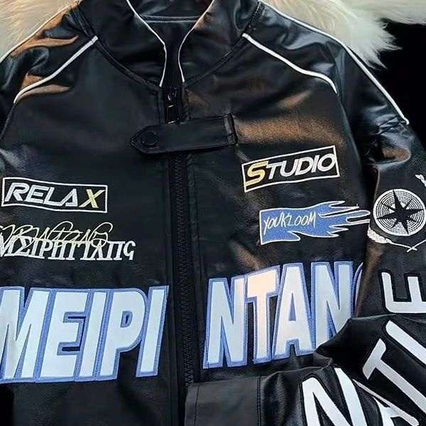 QFV507045555501<2 Veste bomber rétro américaine tendance en cuir PU pour homme, style baseball, printemps-automne._voghion.com