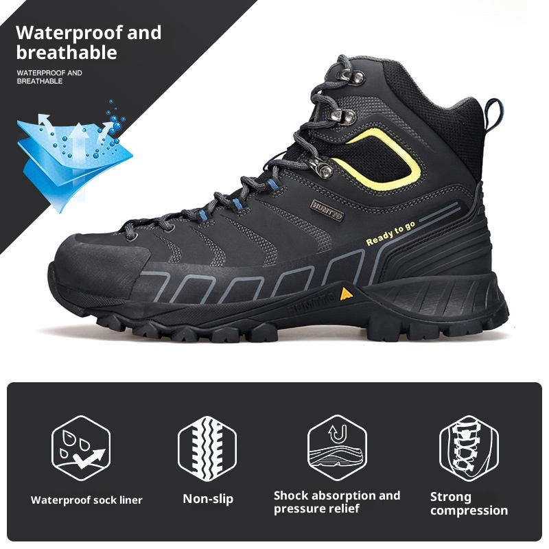 Stivali ShoeGlobe Hantu da uomo, scarpe impermeabili da esterno per autunno e inverno, in vera pelle, resistenti all'usura._voghion.com