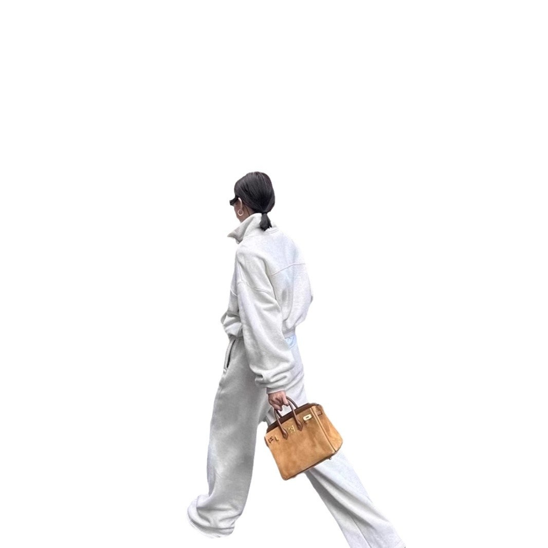 001 Casual sportpak voor dames, herfst/winter 2024 Nieuwe losse korte jas en wijde pijpen tweedelig set, rechte pijpen_voghion.com