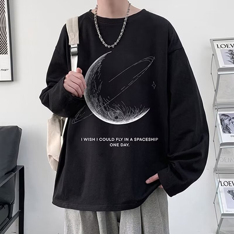 boy Boy Printed Versatile Long Sleeve T-Shirt For Men 2024 Spring And Autumn Trendy Brand Loose Fit Youth Casual Base Shirt Tee_voghion.com