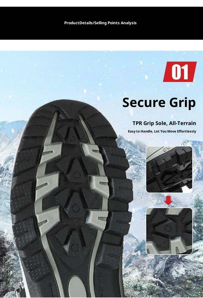 ShoeGlobe Winter Cotton Shoes With Fleece Lining, Warm Hiking Shoes, Men's Outdoor Waterproof Thickened High-top Non-slip_voghion.com