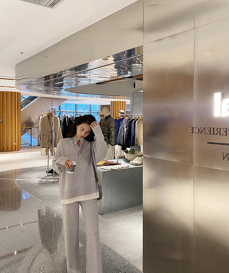 Ensemble deux pièces automne-hiver 001 : pull ample décontracté style européen pour femme, pantalon large et coupe sportive._voghion.com