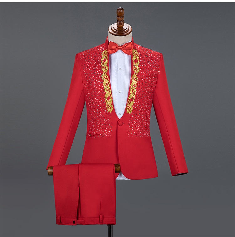 Costume da esibizione per uomo, adulto, con colletto alto e paillettes, cantante, presentatore, coro da palcoscenico, completo formale da uomo_voghion.com
