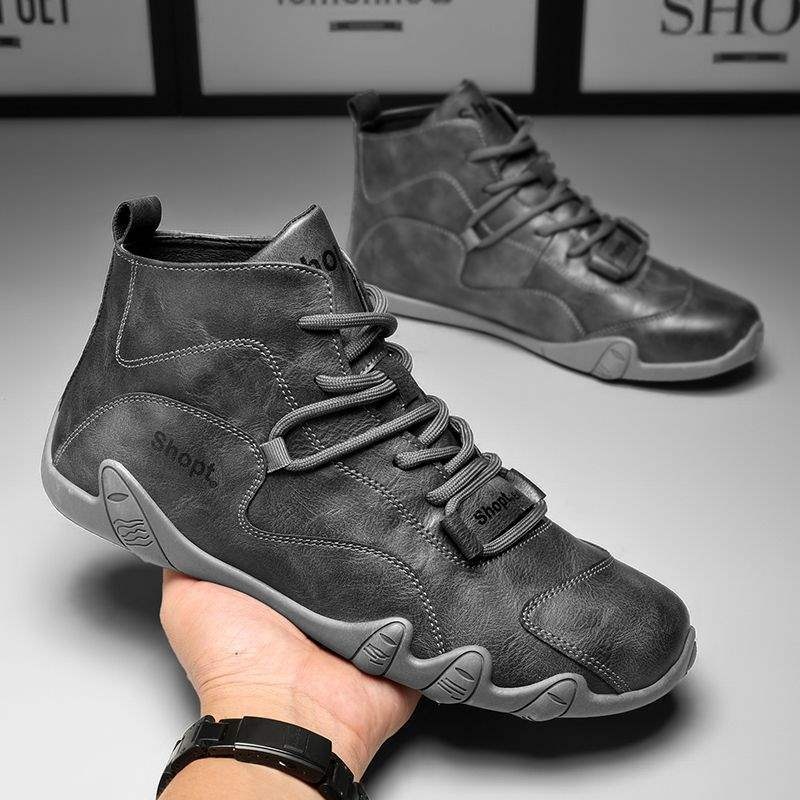 ShoeGlobe Men's Autumn Winter High-top Outdoor Hiking Waterproof Non-slip Leather Work Safety Martin Boots Trendy Fleece-lined_voghion.com