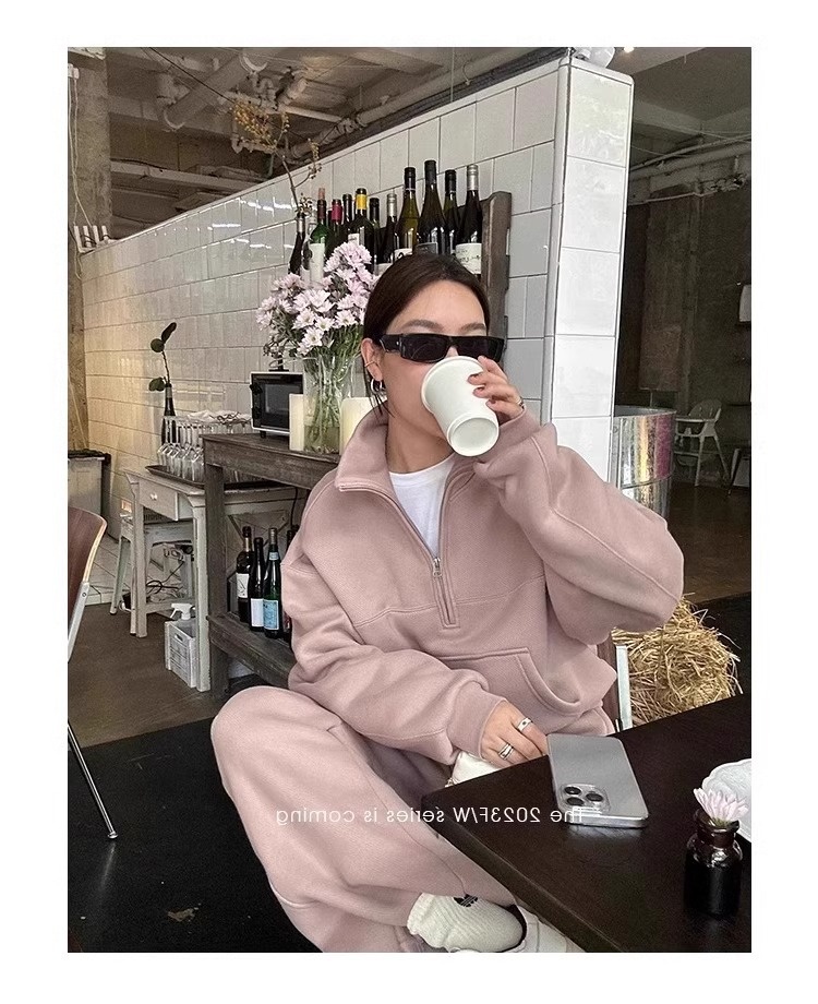 001 Casual sportpak voor dames, herfst/winter 2024 Nieuwe losse korte jas en wijde pijpen tweedelig set, rechte pijpen_voghion.com