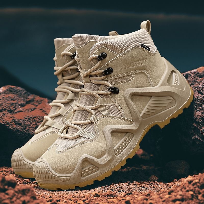 ShoeGlobe Outdoor Mid-Top Waterproof Hiking Sports Versatile Men's Combat Desert Boots Breathable Non-Slip Wear-Resistant_voghion.com