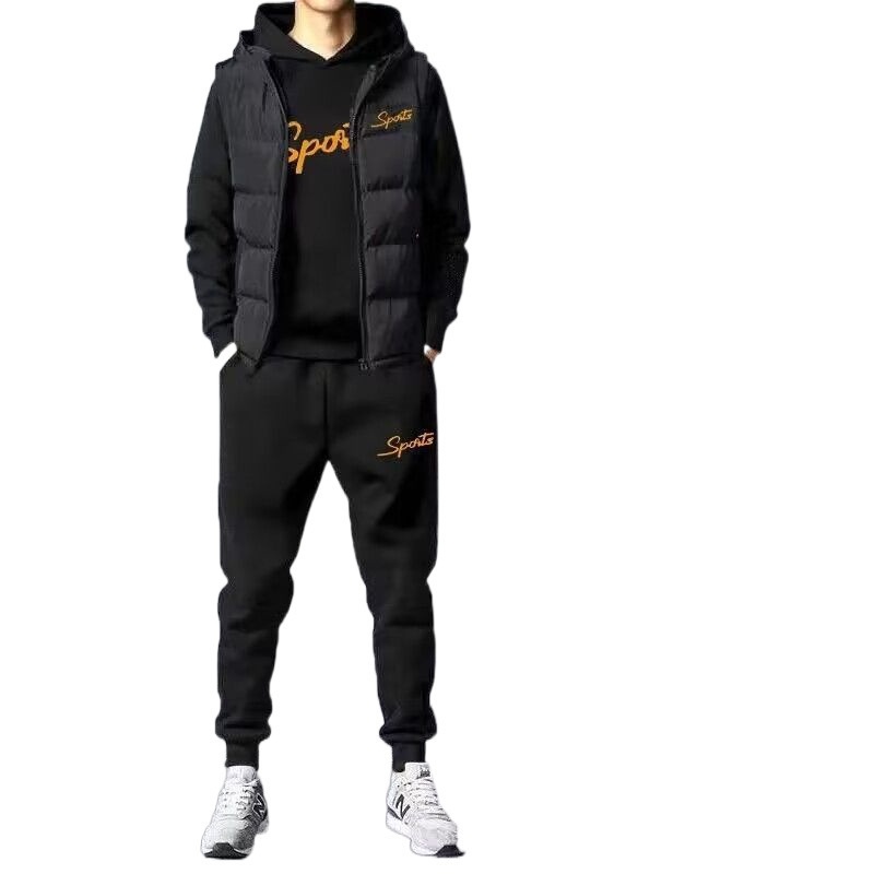 001 Gilet invernale da uomo, tre pezzi, felpa con cappuccio spessa in pile, stile coreano, elegante, casual, sportivo, per giovani_voghion.com