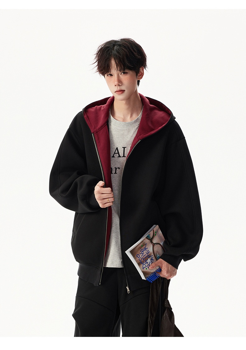 boy Boy American Style Casual Sweatshirt For Men And Women, Autumn New Trendy Loose Fit Versatile Color-Block Couple Hooded_voghion.com