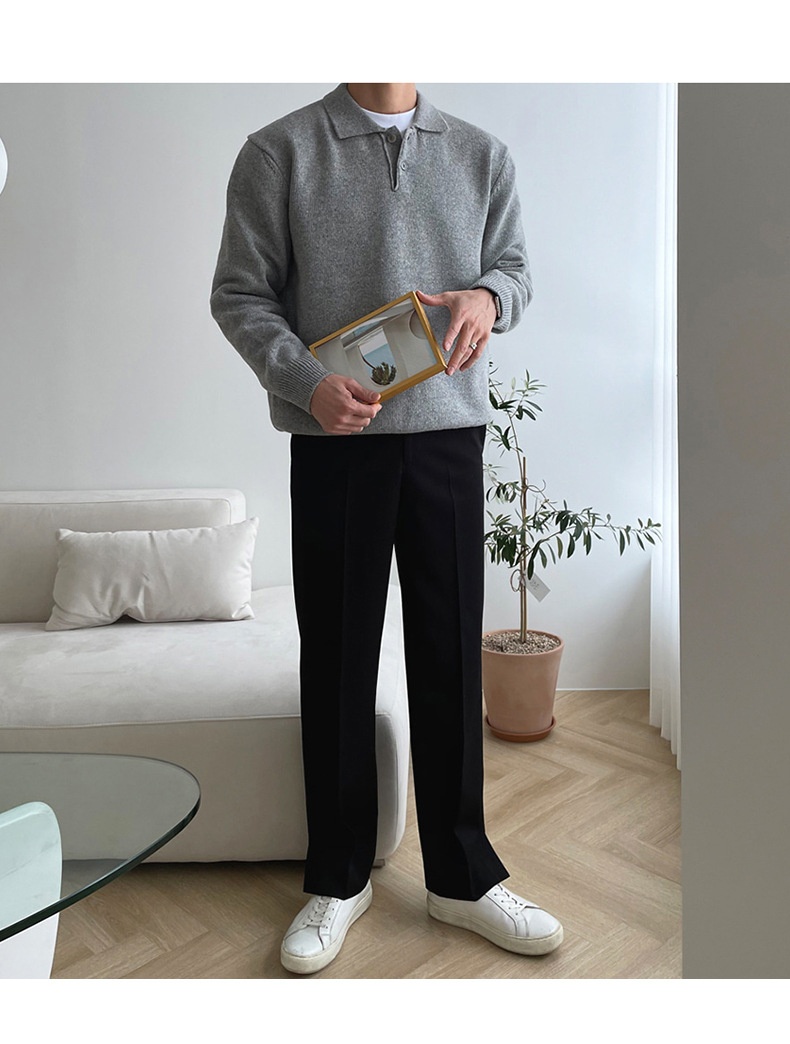 1 maglione da uomo in maglia stile Hong Kong, versatile, casual, coreano, tinta unita, con colletto polo autunnale_voghion.com