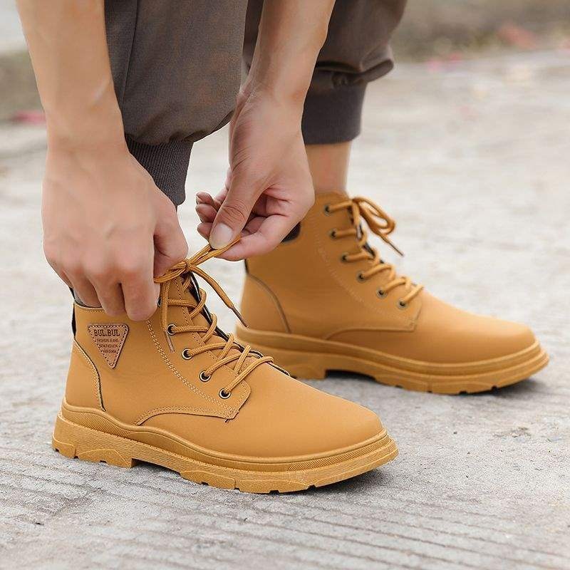 ShoeGlobe Martin 2025 Autunno Inverno Stivali da trekking alti da lavoro gialli Scarpe da uomo con suola spessa_voghion.com