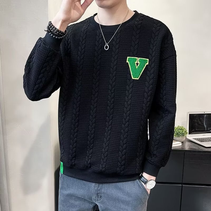 Sweat-shirt blanc pour homme, allure haut de gamme, style printanier, nouvelle tendance hiver 2024 à col rond, pièce automnale unique._voghion.com