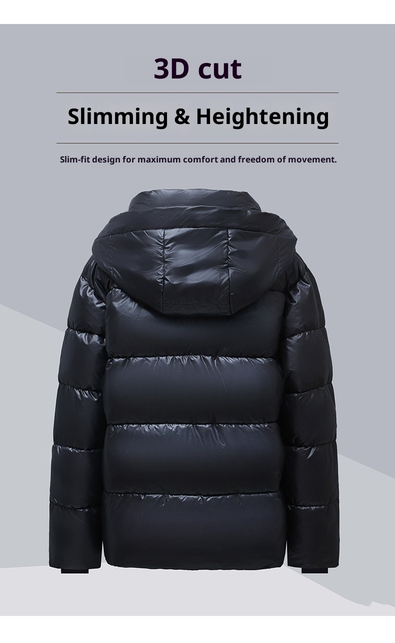 ChicShe Hochwertige schwarze Goldjacke für Damen, kurzer Stil, koreanische Version 2025, Kapuze, dickes Winter-Paar-Outfit_voghion.com