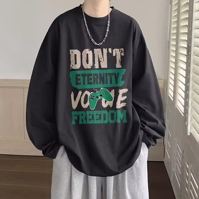 boy Boy Printed Versatile Long Sleeve T-Shirt For Men 2024 Spring And Autumn Trendy Brand Loose Fit Youth Casual Base Shirt Tee_voghion.com