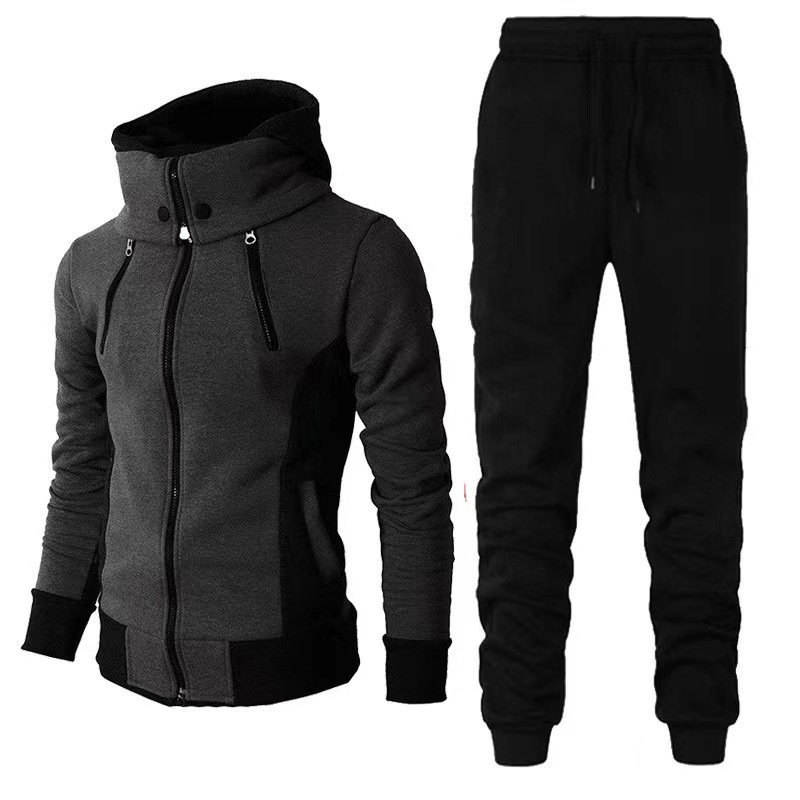 001 Buitenlandse handel Mode Buitensport Heren Capuchon Sweatshirt Broek Herfst Winter Casual Tweedelig Jasje Jeugdset_voghion.com