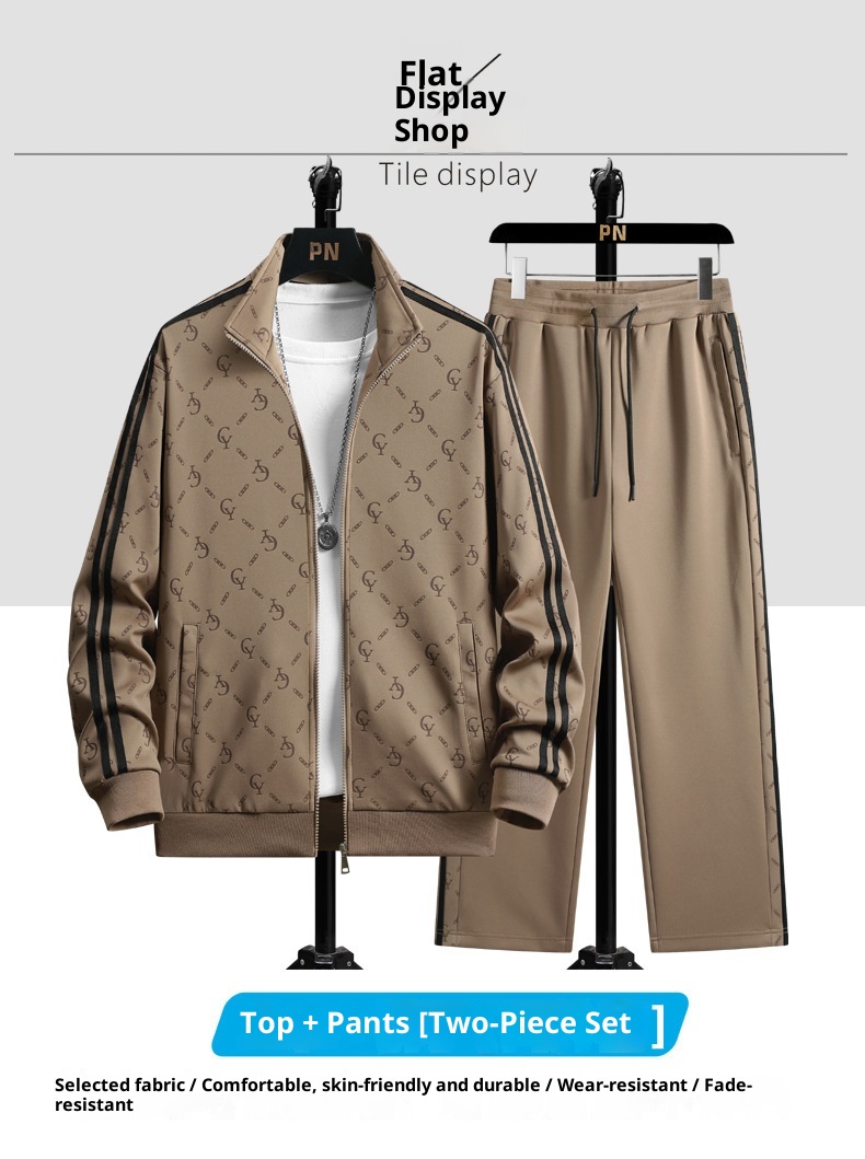 001 Spring And Autumn New Sports Casual Cardigan Sweatshirt Printed Youth Men's Two-Piece Set_voghion.com