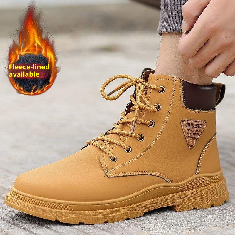 ShoeGlobe Martin 2025 Autunno Inverno Stivali da trekking alti da lavoro gialli Scarpe da uomo con suola spessa_voghion.com