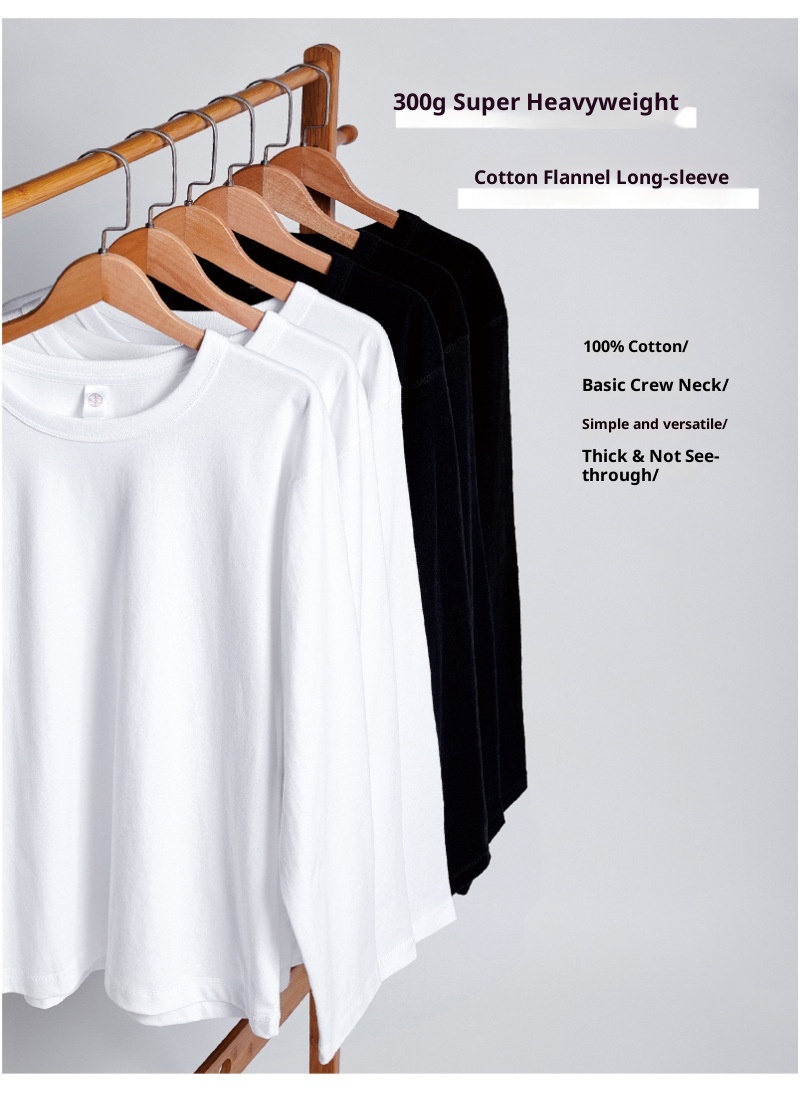 Maglietta a maniche lunghe bianca da uomo, 300 g, in puro cotone, semplice, spessa, non trasparente, strato di base, traspirante per la primavera e_voghion.com