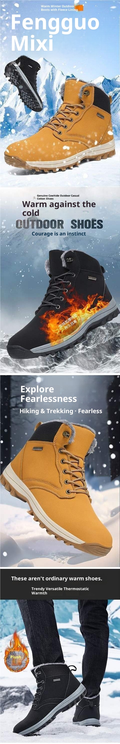 ShoeGlobe invernali con fodera in pile, caldi stivali da neve, antiscivolo, resistenti all'usura, impermeabili, scarpe da trekking e arrampicata all'aperto, da uomo_voghion.com