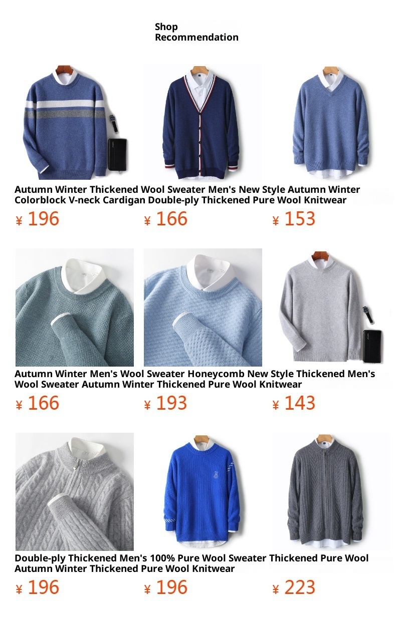 1 Cross-Border Herren-Strickpullover aus 100 % reiner Wolle mit Rundhalsausschnitt, nahtlos, für Herbst und Winter_voghion.com