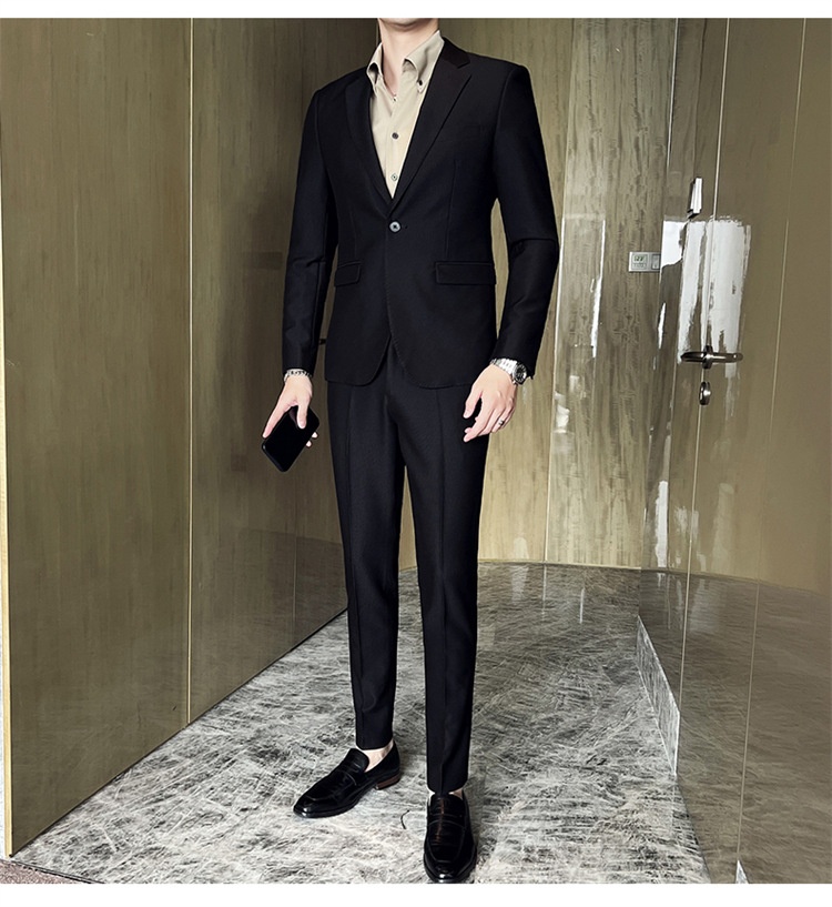 Completo casual da uomo in stile coreano, vestibilità slim, piccolo blazer, giacca da ufficio leggera, abito da sposo, abito da sposa_voghion.com