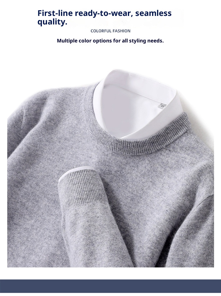 1 Cross-Border Herren-Strickpullover aus 100 % reiner Wolle mit Rundhalsausschnitt, nahtlos, für Herbst und Winter_voghion.com