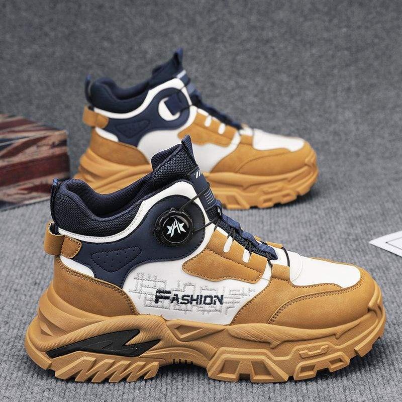 ShoeGlobe High-top Men's 2025 Autumn Winter Sports Thick-soled Non-slip Waterproof Lace-free Hiking Workwear Martin Boots For Men_voghion.com