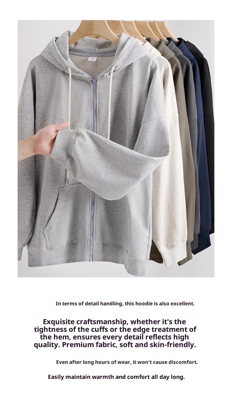 600g męska kurtka kardigan American Heavyweight Silver Fox Fleece, jesień-zima, pogrubiona i podszyta, jednolity kolor,_voghion.com