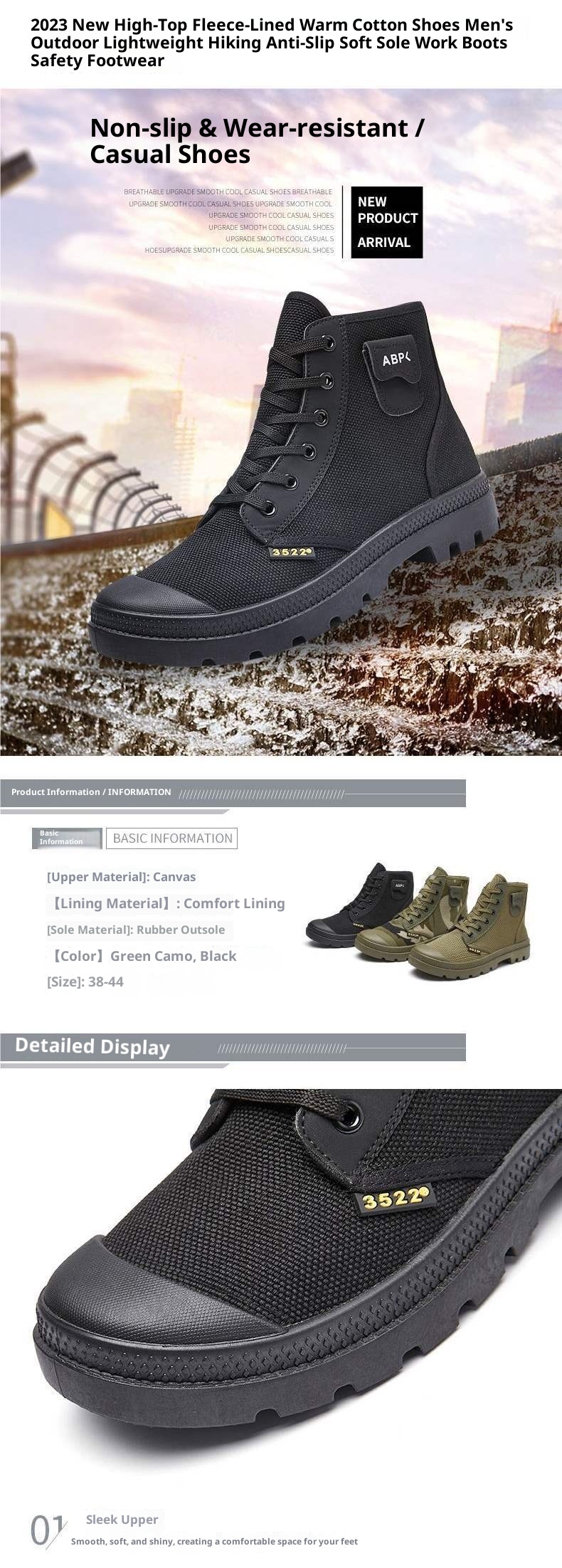 ShoeGlobe 3522 Scarponi da trekking da uomo alti, foderati in pile, caldi, in cotone, antifreddo, leggeri, resistenti all'usura, antiscivolo, per la sicurezza sul lavoro_voghion.com