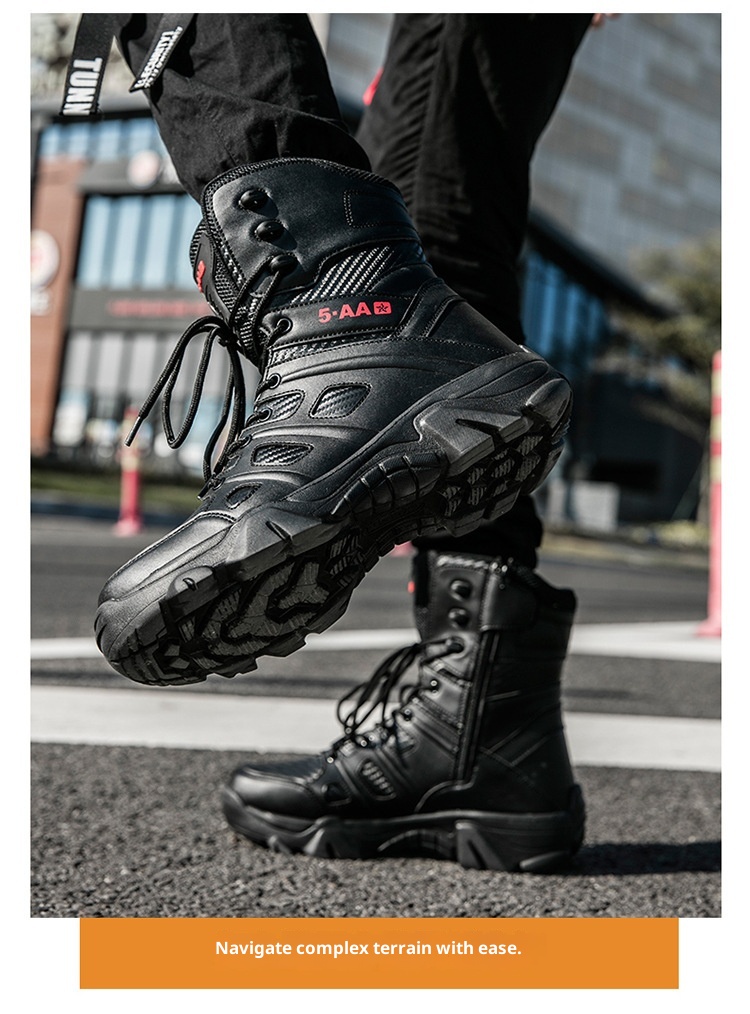 ShoeGlobe Neue Herbst/Winter Herren-Wanderschuhe, schwarz, rutschfest, flacher Absatz, Einheitsgröße, auf Lager, verdickter, hoher Schaft, haftend, vorne_voghion.com