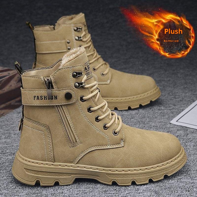 ShoeGlobe High-Top Herren Winterschuhe mit Fleecefutter, dicker, warmer Doppel-Baumwoll-Sohle, geeignet für Outdoor-Aktivitäten wie Wandern, Wandern und Motorradfahren. Wasserdicht._voghion.com
