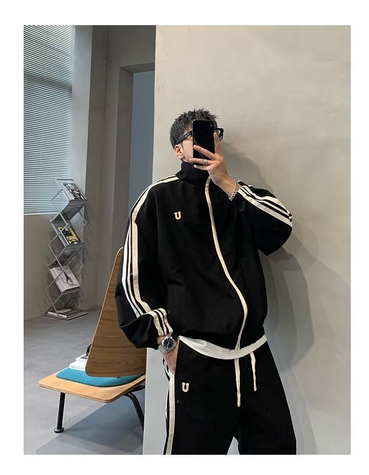 001 2024 Giacca casual invernale da uomo, stile coreano, alla moda, con colletto alla coreana, stile due pezzi, stile sportivo per studenti_voghion.com