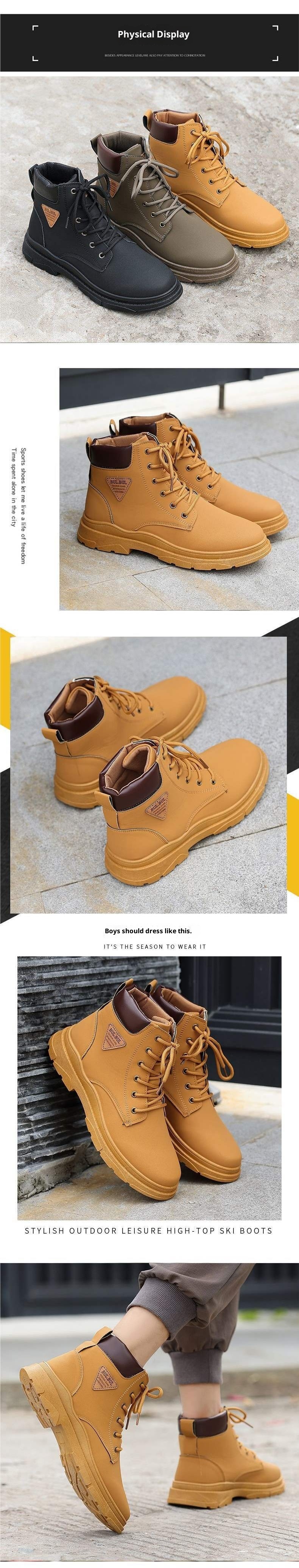 ShoeGlobe Martin 2025 Autunno Inverno Stivali da trekking alti da lavoro gialli Scarpe da uomo con suola spessa_voghion.com