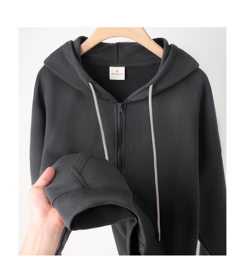 600g męska kurtka kardigan American Heavyweight Silver Fox Fleece, jesień-zima, pogrubiona i podszyta, jednolity kolor,_voghion.com