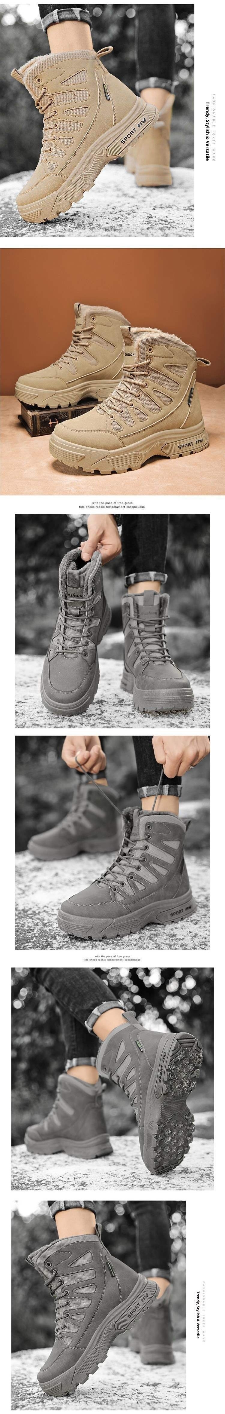 Bottes d'hiver ShoeGlobe imperméables en coton doublées polaire, chaudes et épaisses, pour la neige, le travail, la randonnée et l'entraînement. Semelle épaisse antidérapante. Idéales pour le travail, la randonnée et l'entraînement._voghion.com