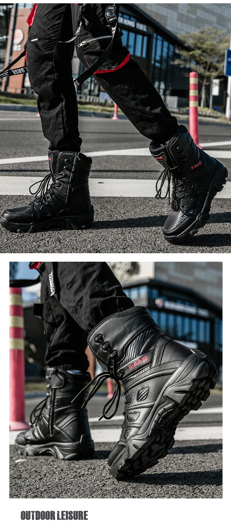 ShoeGlobe Neue Herbst/Winter Herren-Wanderschuhe, schwarz, rutschfest, flacher Absatz, Einheitsgröße, auf Lager, verdickter, hoher Schaft, haftend, vorne_voghion.com