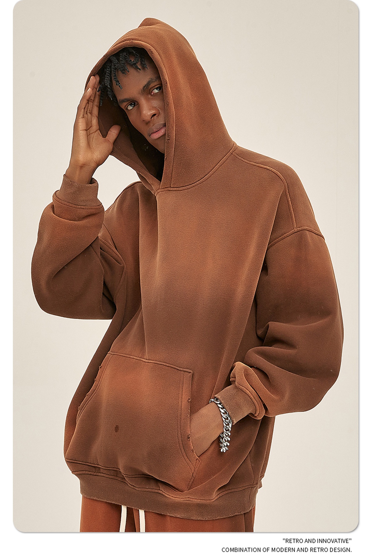 Abbigliamento da uomo ARTIE | Autunno Inverno 2025 Nuovo Colore Solido Foderato in Pile Ispessito 360g Tinto a Spruzzo Vintage Con Cappuccio_voghion.com