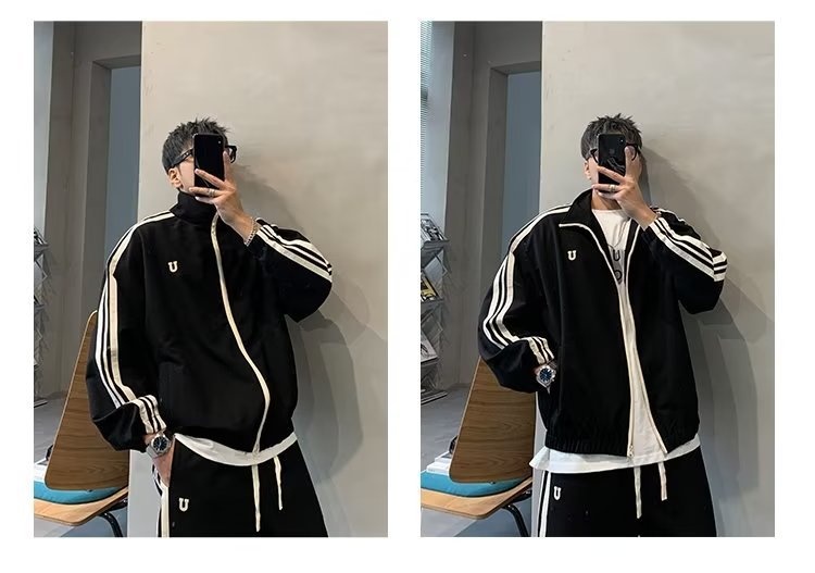 001 2024 Giacca casual invernale da uomo, stile coreano, alla moda, con colletto alla coreana, stile due pezzi, stile sportivo per studenti_voghion.com