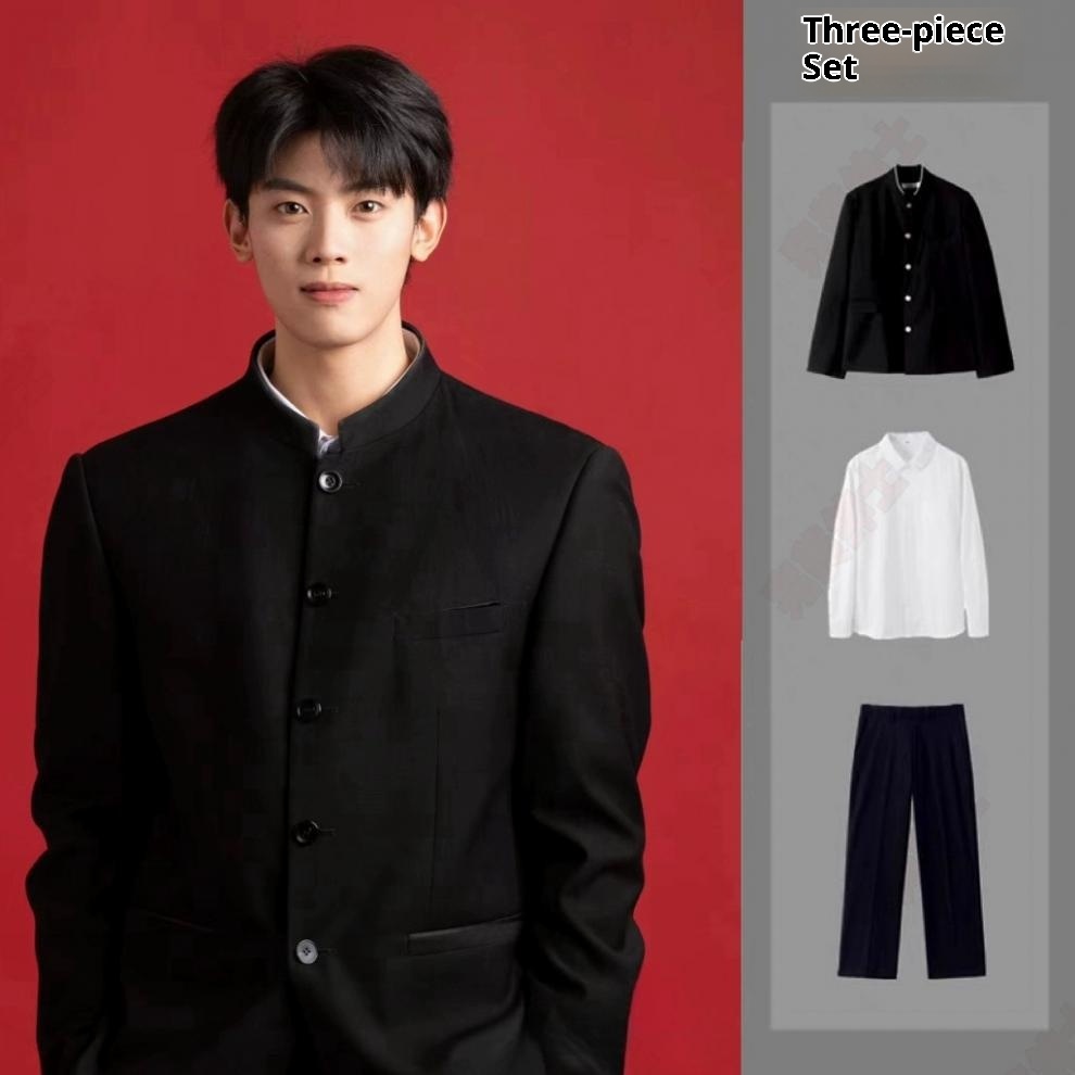 boy New Chinese Style Zhongshan Engagement Certificate Men's Casual Suit Handsome High-end Stand Collar Jacket_voghion.com