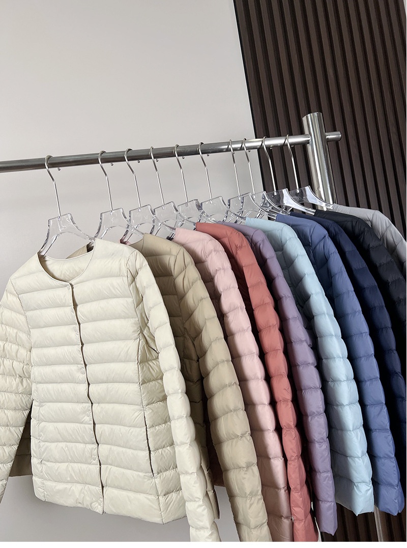 ChicShe Jiaxing Pinghu Down Jacket Short Long Sleeve Thin Collarless V-neck Lightweight Inner Liner Women U Home Same Style Base_voghion.com