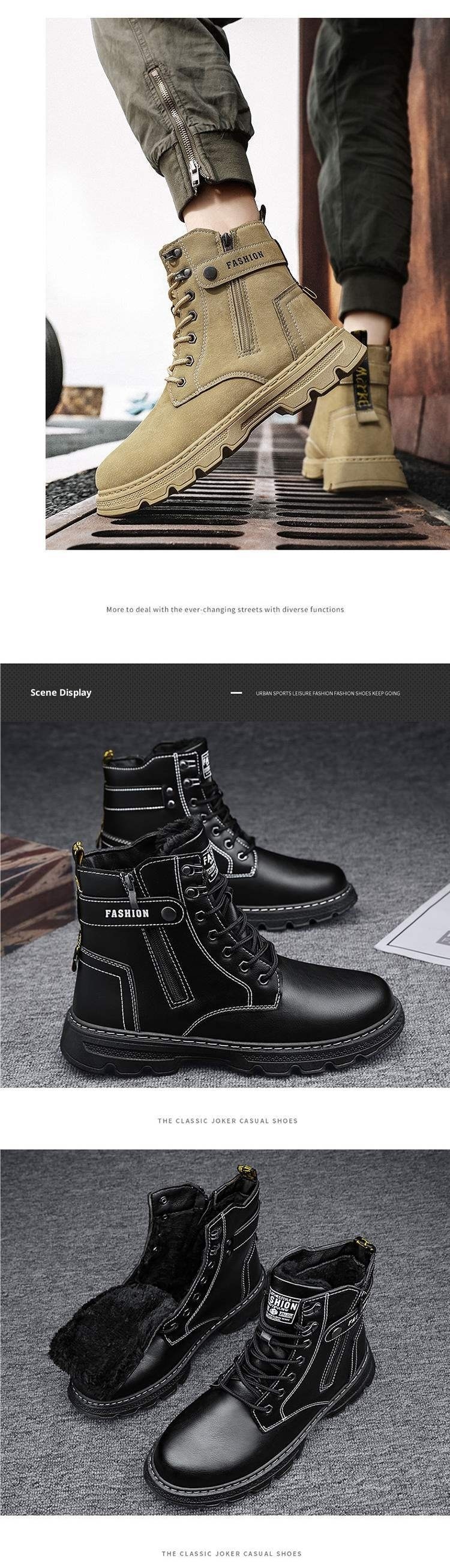 ShoeGlobe High-Top Herren Winterschuhe mit Fleecefutter, dicker, warmer Doppel-Baumwoll-Sohle, geeignet für Outdoor-Aktivitäten wie Wandern, Wandern und Motorradfahren. Wasserdicht._voghion.com