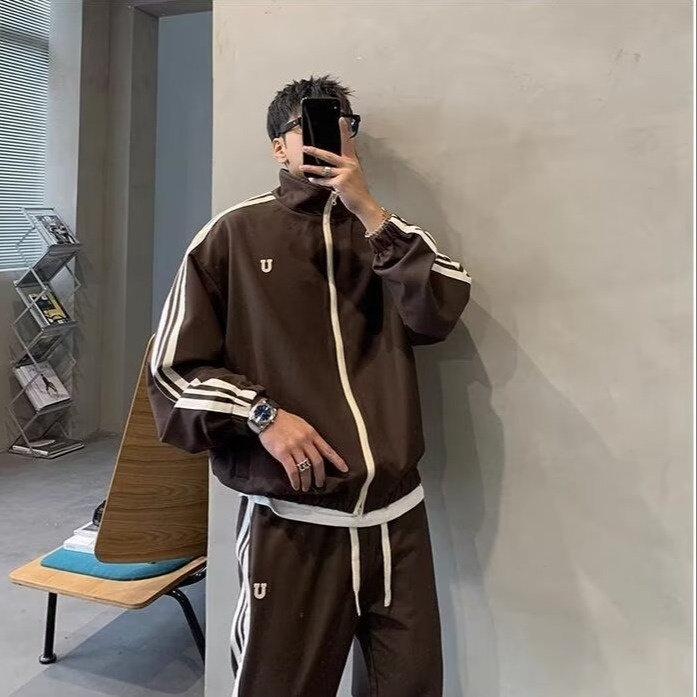 001 2024 Giacca casual invernale da uomo, stile coreano, alla moda, con colletto alla coreana, stile due pezzi, stile sportivo per studenti_voghion.com