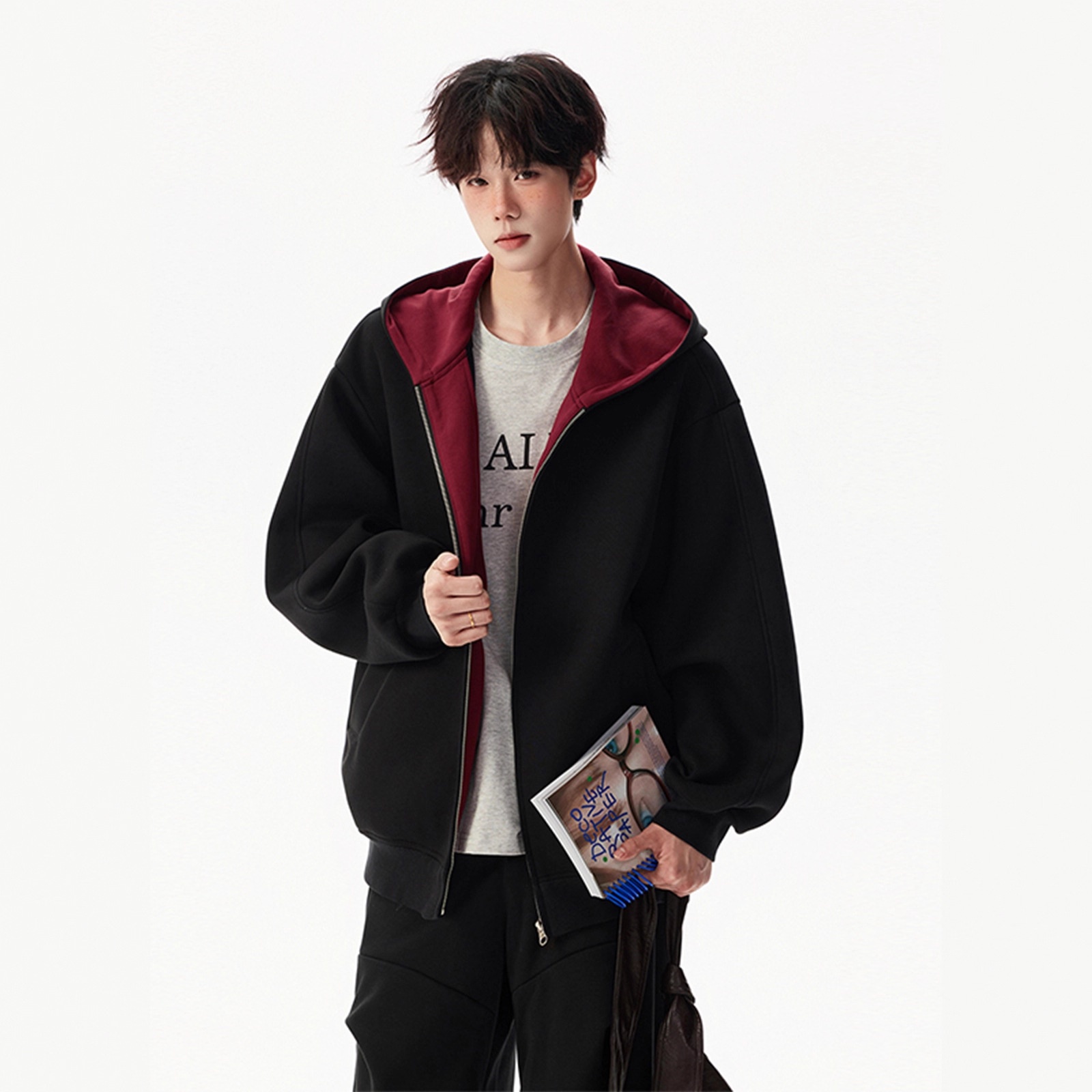 boy Boy American Style Casual Sweatshirt For Men And Women, Autumn New Trendy Loose Fit Versatile Color-Block Couple Hooded_voghion.com