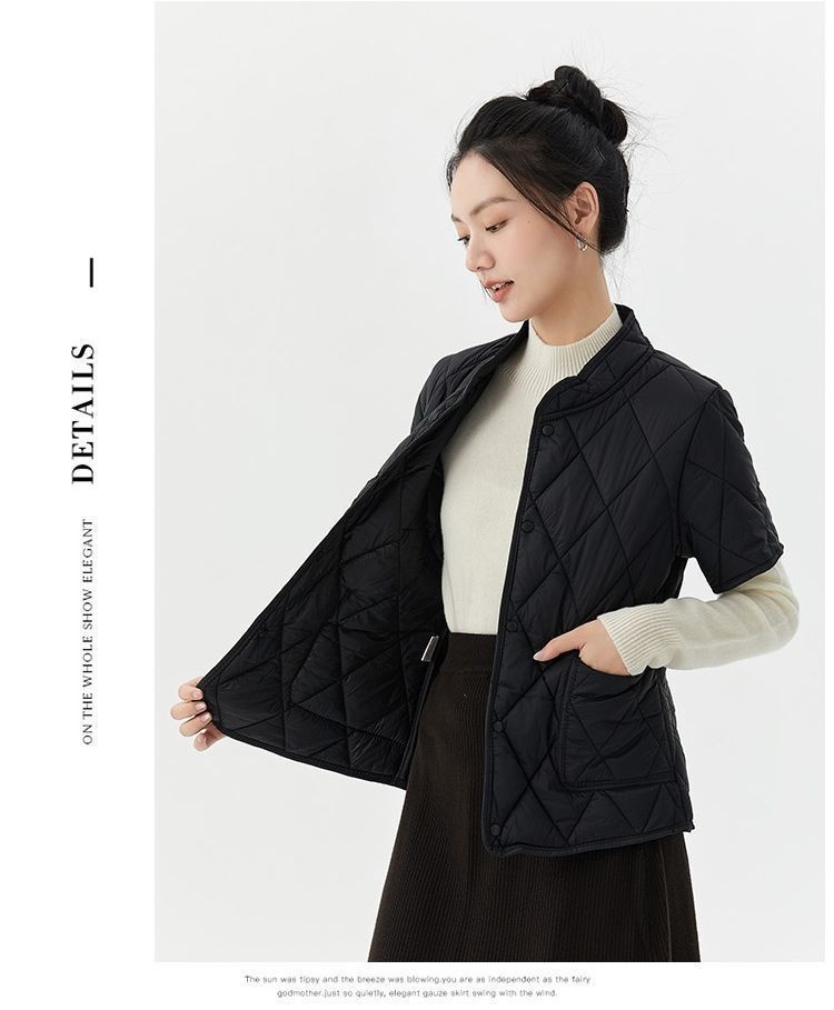 ChicShe Women's Short Jacket Lightweight Coat Autumn Winter Warm Clothing Mid-Sleeve Base Layer Down Cotton Liner Inner Wear_voghion.com