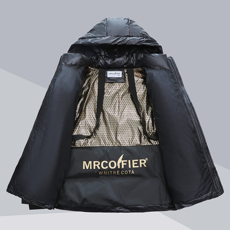 ChicShe Hochwertige schwarze Goldjacke für Damen, kurzer Stil, koreanische Version 2025, Kapuze, dickes Winter-Paar-Outfit_voghion.com